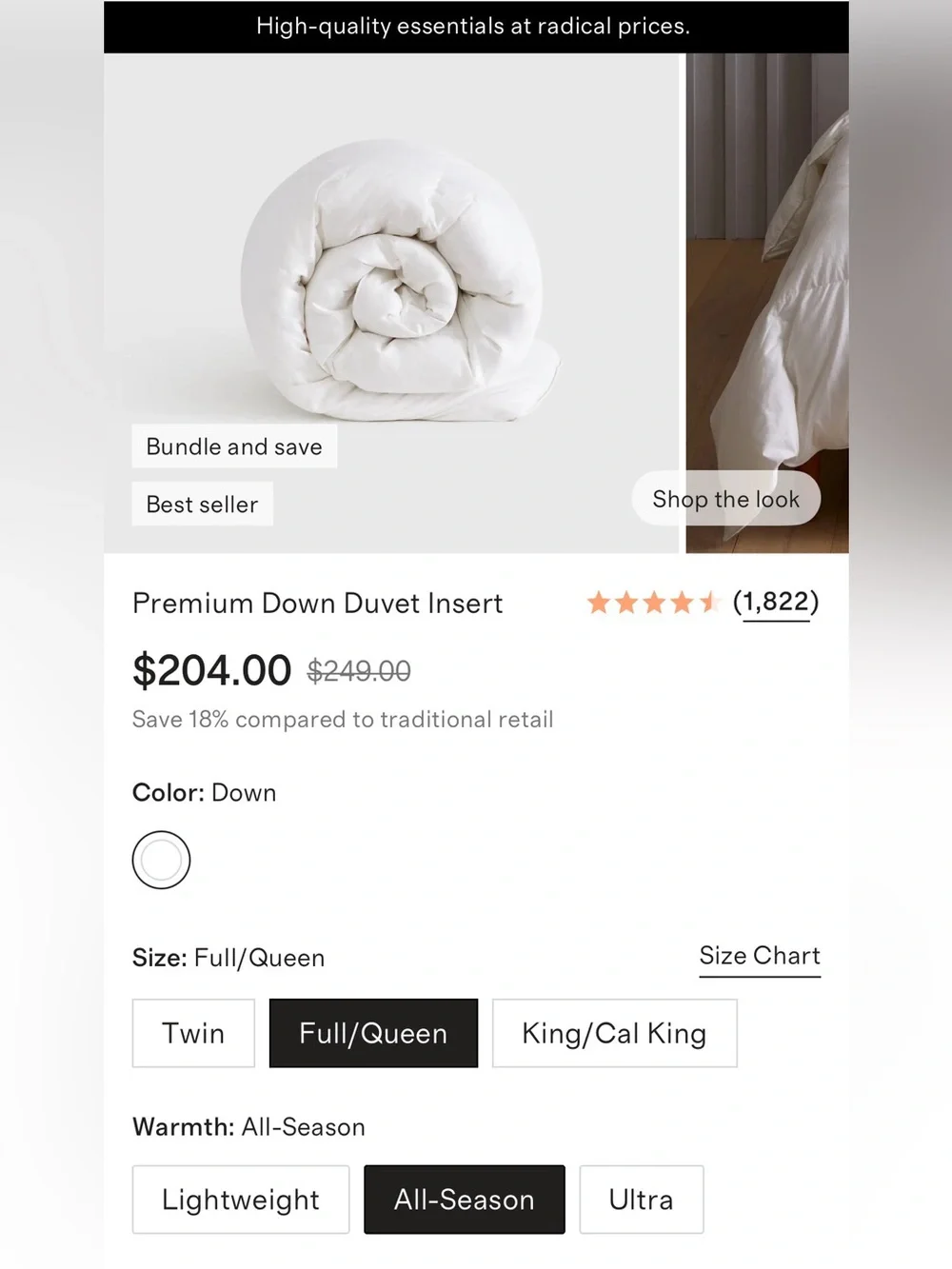 Quince Premium Down Comforter Queen All Season 650 Fill Power Duvet Insert